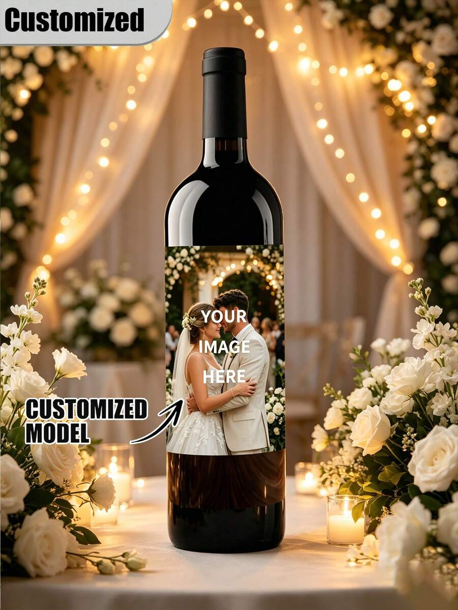 Custom Photo Wine Bottle Labels - Couple/Family Photo Stickers, Waterproof Personalized Stickers, Perfect For Wine Bottles, Champagne Bottles, Weddings, Bridal Showers, Engagement Parties, Holiday Gatherings, Personalized,