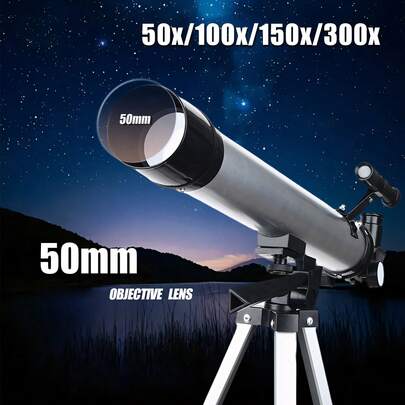 Professional Astronomical Telescope, Outdoor Refracting Telescope, High Magnification Telescope For Adults, Magnification: 18x/54x/60x/180x, Objective Lens Diameter: 50mm, Eyepiece Focal Length: H20mm/H6mm, Suitable For Beginners And Professionals, Professional Grade, Includes Phone Holder, Accessory Tray, And Portable Storage Bag