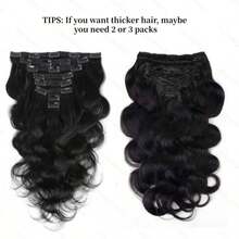 ZHENDEFA Body Wave Clip In Hair Extensions Real Human Hair 8Pcs 120g Body Wave Clip Ins Brazilian Human Hair Extensions For Women Per Set With 20 Clips Double Weft Natural Black - SNatural - View 4