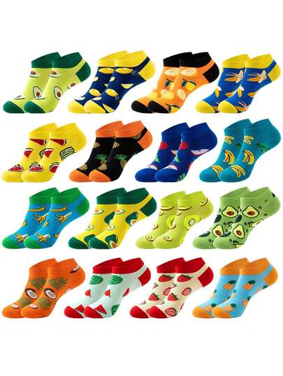 1/5/10 Pairs Women's Random Cartoon Fruit Pattern Casual Invisible Boat Socks, Fashionable Comfortable Breathable Socks Suitable For Daily, Office, Leisure, Sports, Festivals, All Seasons