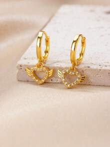 1 Đôi bông tai dáng dài nhiều họa tiết dễ thương, mạ vàng 18K hình bướm, sao, trái tim, vương miện, bông tai nữ tính dành cho phái nữ, quà tặng đeo hàng ngày - Vàng - Xem 8