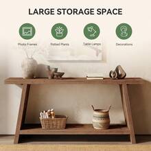 LITTLE TREE 70.9'' Solid Wood Console Table, Narrow Long Sofa Table Behind Couch With 2-Tier Storage, Farmhouse Entryway Table For Living Room, Hallway, Foyer, Brown - 棕色 - 查看 6