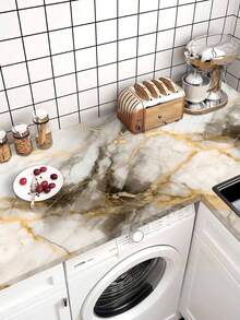 Giấy dán tường nhà bếp chống thấm nước và dầu mỡ, dày dặn, chịu nhiệt, họa tiết vân đá cẩm thạch mạ vàng, thích hợp cho máy hút mùi, tủ bếp, bếp nấu, mặt bàn, có thể tùy chỉnh để tự trang trí. - Tấn thị - Xem 4