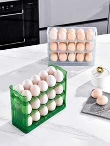 1 pieza - Caja de almacenamiento de huevos multicapa para encimera, estante de huevos para refrigerador, bandeja de huevos estilo cajón para refrigerador, caja de almacenamiento de huevos apilable de 3 capas, frescura de huevos en el hogar - Multicolor - Ver 3