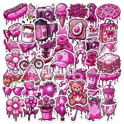 50pcs New Cute Melting Heart Cartoon Stickers, Waterproof Decorative Stickers For Diary