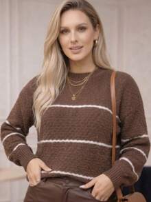 Knitted Sweater With Embossed Pattern And Weave, Autumn/Winter. - Rust Brown - View 4