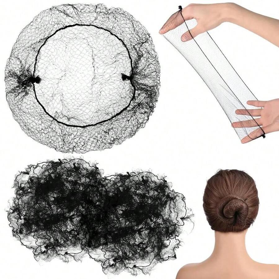 Set Jaring Rambut Hitam Tak Terlihat, Jaring Rambut Halus Tak Terlihat, Hiasan Kepala Pramugari, Jaring Penutup Sanggul, Aksesori Rambut Tari Profesional