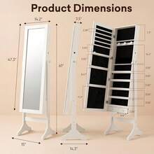 Antok Full Length Jewelry Cabinet With Mirror & Large Storage - 61" Standing Lockable Armoire Organizer, Floor To Ceiling Model For Bedroom Or Dressing Room, White - 白色 - 查看 3