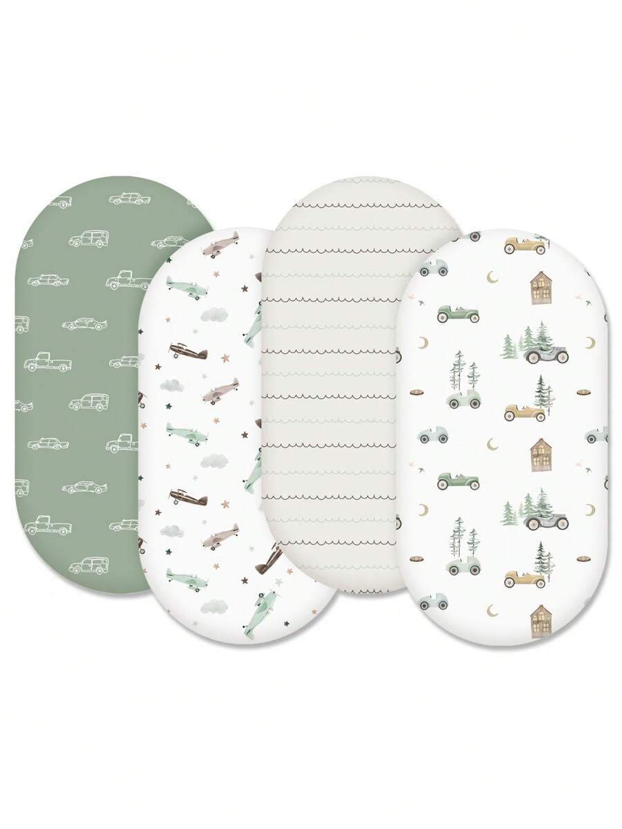 4pcs Baby Crib Sheets, Breathable Soft Fitted Crib Mattress Pad, Elastic Travel Crib Stylish Pattern, Standard Crib Sheets Suitable For Baby Boys And Girls, Size 32"X16"