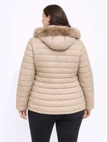 Women's Plus Size Puffer Jacket With Removable Hood, Super Warm, Runs Large B1 - Beis - View 3