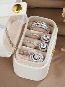 4pcs Cubic Zirconia Jewelry Set - Ring, Necklace, Earrings, Designed For Women, Suitable For Wedding, Engagement, Anniversary, Party, Valentine's Day Gift - 1# - View 2