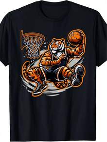 Camiseta de Tigre Jugando Baloncesto - Negro - Ver 8