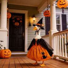 Elegant Pumpkin Witch Goose Outfit 23-Inch Porch Goose Black Cat Dress With Matching Hat For Party Garden - 多色 - 查看 5