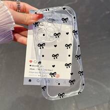 1个极简主义TPU材质黑色蝴蝶结波点图案透明奶油质感防震保护手机壳，兼容、荣耀等手机。 - 無色 - 查看 8