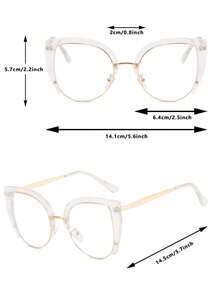 European & American Cat Eye Eyeglasses Frame, New Fashionable Flat Light Glasses For Women, Street Snap Style Glasses Accessories For Women Valentine's Day - 黑色 - 查看 5