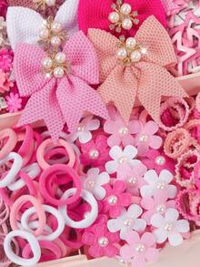 612pcs Cute Girl Hair Accessories Set, Including Rhinestone Bow Clips, Sunflower Flower Hair Clips, Ribbon Bow Clips, Pearl Flower Hair Ties, Star BB Clips, Mini Claw Clips, Elastic Lace Scrunchies, Solid Color Towel Rings, And TPU Hair Ties, Suitable For Daily Wear And Parties - Multicolor - View 8