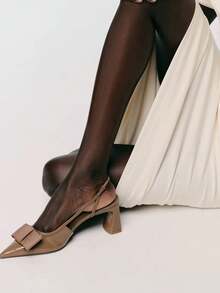 2026 Spring/Summer New Burgundy Bow Decor Open Toe Mule Shoes, Pointed Toe Slip-On Sandals - Brown - View 3