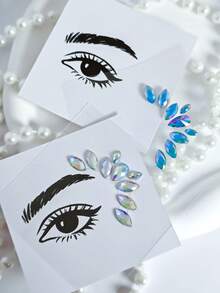 2 Sheets Y2K Acrylic Face Gem Stickers, Face Jewelry Sticker Set, Shiny Eyebrow Face Stickers, Mixed Style Face Gems Temporary Tattoos, Gift For Girls, Suitable For Party, Music Festival,Daily Use,Concert Look - Multicolor - View 8