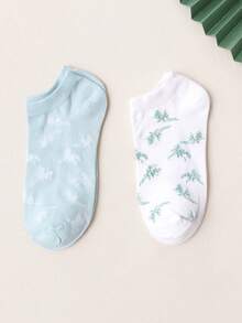 1/5 Pairs Women's Multicolor No Show Socks, Green Plaid, White, Refreshing Fashion Minimalist Versatile Soft Comfortable Moisture-Wicking, Suitable For Party Outfits, Spring/Summer - Multicolor - View 3
