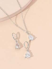 3件套立方氧化锆水滴项链和耳环首饰套装，适合女性和女孩，可作为婚礼首饰或新娘礼物。 - 水滴 - 查看 3