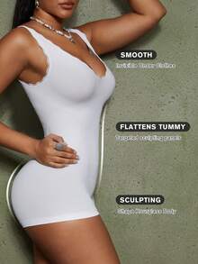 MOVWIN 女士无缝塑身连体衣，收腹提臀，一件式 - 白色 - 查看 3