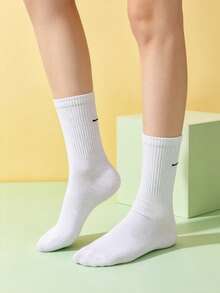 1 đôi/5 đôi tất cotton trơn màu, dài đến bắp chân, thích hợp cho nữ, thoáng khí, mềm mại, thoải mái, màu đen trắng, phù hợp để mặc hàng ngày, ở nhà, văn phòng, trường học, thể thao. - trắng - Xem 10