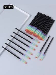 100/50支装睫毛刷、睫毛膏刷、可弯曲一次性眉刷、睫毛嫁接刷、眉刷、蓖麻油刷 - 彩色 - 查看 9