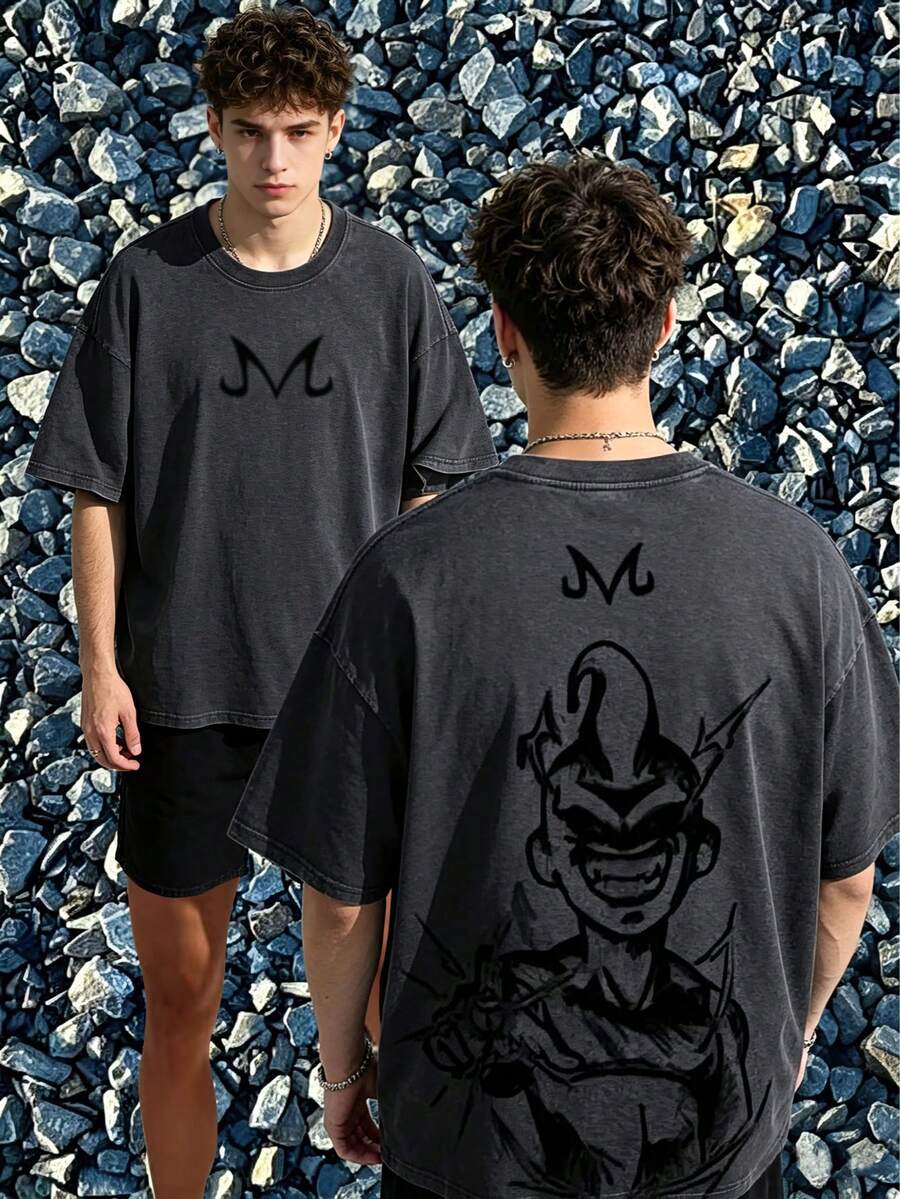 Anime Collection Print Short Sleeve Aging Craft Cool Pure Cotton T-Shirt Bold Explosive Art Design 100% Cotton Halloween Suitable For Home Clothing - 黑色10 - 查看 1