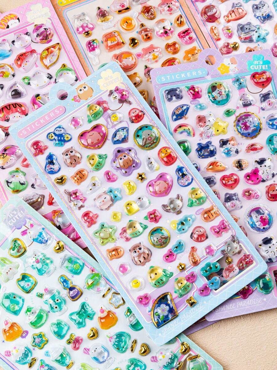 [2026 Neu] Bunte 3D Epoxidharz Aufkleber - Süße Tiere/Leckere Lebensmittel Serie - Beinhaltet Hasen, Vögel, Bären, Katzen und Hunde Süße Tiere - Hochwertige Harze, wasserfest, wiederverwendbar, selbstklebend. Geeignet für Handyhüllen, Laptops, Desktops, Tablets, Schreibwaren, Notizbücher, Planer und verschiedene DIY Dekorationen. - Mehrere Farben erhältlich [Stil/Verpackung zufällig] - Übersicht 1