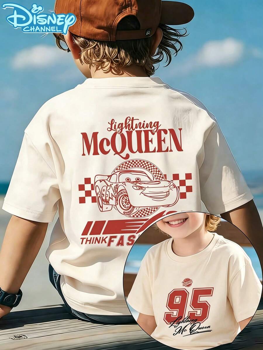 [Disney Licensing]A Short-Sleeved T-Shirt Suitable For Boys. The Front Features The Design Of Lightning McQueen From "Cars". It Is Perfect For Use As A Gift For Any Occasion. - 杏色 - 查看 1