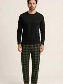 Smara Modas Men's Pajama Set, Suede Long Sleeve And Viscolycra Pants, Spring Light - Green - View 4