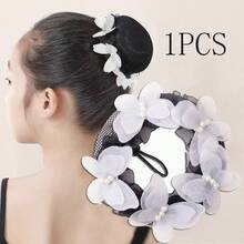 1pc Girl's Dance Class Bun Cover, White Rhinestone Butterfly Hair Net With Drawstring, Suitable For Dance Performance Or Exams - White - View 6