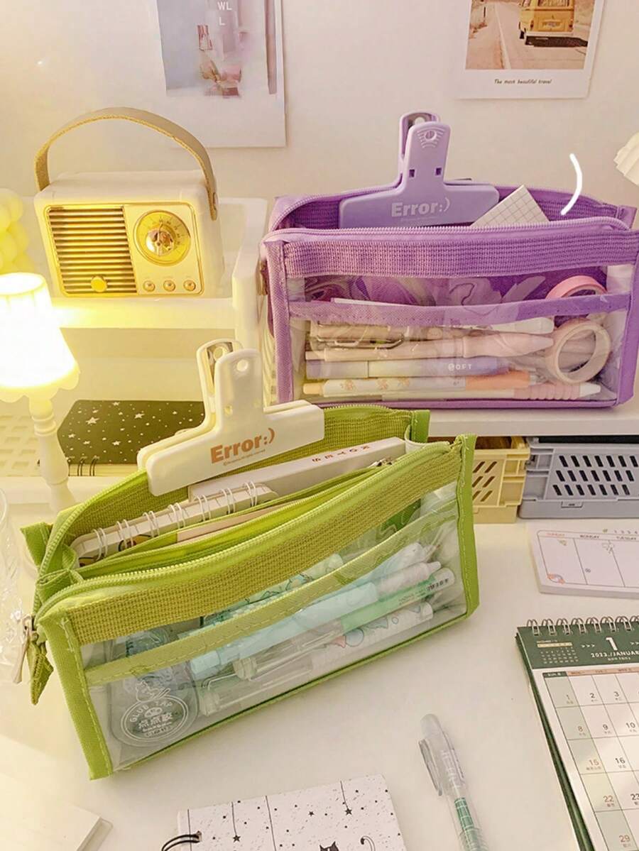 1 Hộp bút dung tích lớn, hộp bút trong suốt, túi đựng văn phòng phẩm kiểu Nhật đơn giản, hộp bút học sinh, hộp đựng bút chì - Mảnh duy nhất - Xem 1