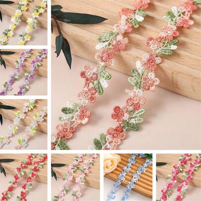 1 Yards Vibrant Floral Polyester Lace Trim Ribbon, 0.78in Wide - Water-Soluble Embroidery For DIY Necklaces, Sewing & Crafts - Colorful Flower Edge In Multiple Colors
