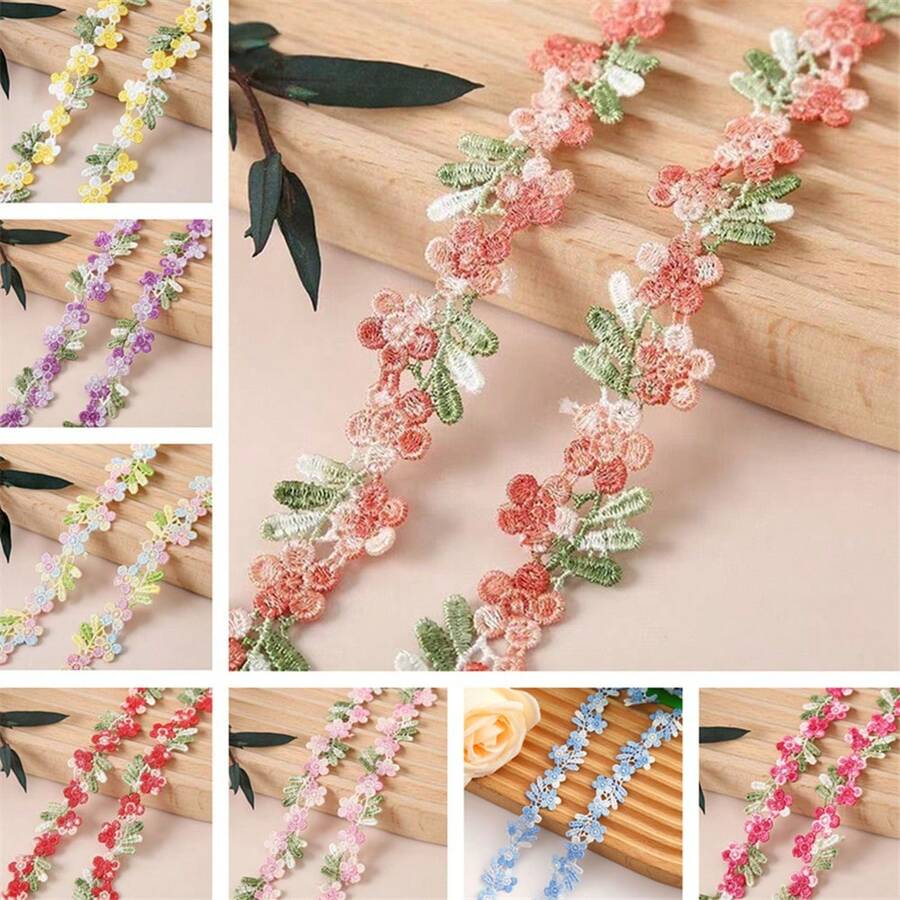 1 yarda Cinta de encaje de poliéster con flores vibrantes, 2 cm de ancho - Bordado hidrosoluble para collares DIY, costura y manualidades - Borde de flores colorido en múltiples colores - flores - Ver 1