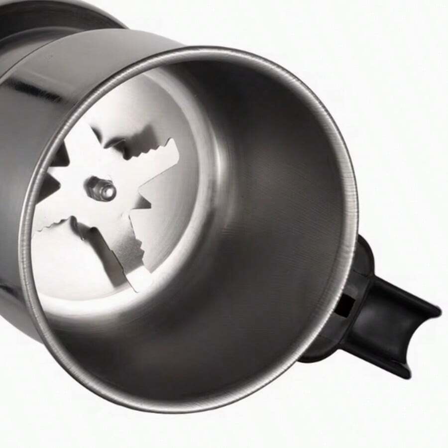 Este molinillo de café eléctrico monobloque de acero inoxidable cuenta con un molinillo de múltiples cuchillas, molienda de alta velocidad, encendido con un solo botón y puede utilizarse para moler especias, granos de café y polvos secos como el mijo. Ideal para cocinas domésticas, cafeterías y teterías. - Tipo de Enchufe A USA (110-127V) - Ver 1