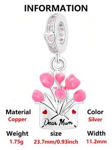 1 pièce Enveloppe de bouquet de fête des mères de conception de niche de luxe élégante avec décoration de perle, pendentif polyvalent DIY pour bracelet ou collier, cadeau de fête des mères - Argent - Voir 5