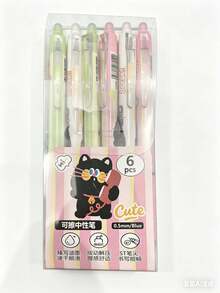 1支/6支/16支装可爱猫咪/水豚可擦中性笔，可擦伸缩圆珠笔，蓝色墨水，创意学生绘画文具，办公/学习用品，生日、节日、派对礼物，可爱文具，返校必备办公用品 - 彩色 - 查看 12