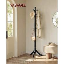 VASAGLE URCR003B01 - Perchero y soporte de madera maciza con 10 ganchos para sombreros bolsos bolsos para entrada pasillo madera de hule - Tinta negra - Ver 3