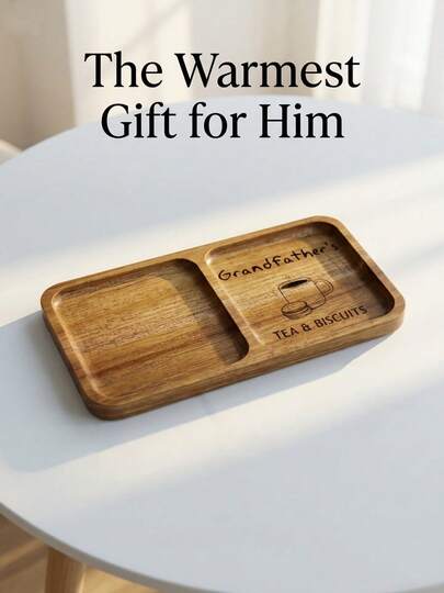 1PC Acacia Wood Tray, Double-Compartment Rectangular Coffee And Snack Tray, Measuring 7.5 Inches * 4.1 Inches. Wooden Serving Plate, Father's Day Gift, Suitable For Holding Breakfast, Tea And Snacks, And Can Also Be Used As Home Kitchen Decoration. Ideal For Breakfast In Bed, Afternoon Tea, And Can Serve As Household Kitchen Supplies, Kitchen Accessories And Multifunctional Small Kitchen Utensils. A Gift For Father/Grandfather.