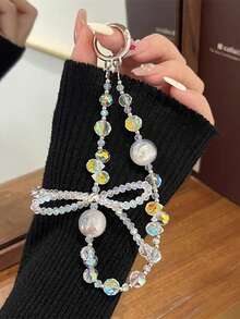 手工水晶蝴蝶结串珠腕带，耐用手机挂绳，优雅户外携带链 - 彩色 - 查看 4