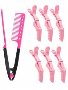 1pc Flat Straightening Comb Salon Hair Brush Comb Hairdressing Styling Straightener V-Shaped Straight Straightener 6pcsPack Alligator Hair Clips For Styling Sectioning Large Salon Pro Hair Clips For Barber Clips For Hair Coloring - Multicolor - View 13