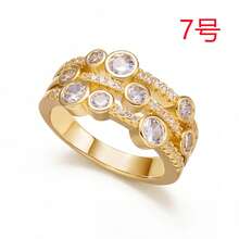 1pc Gold-Tone Multi-Layer Circular Zirconia Ring, Copper Base Bold Exaggerated Personalized Ring - Gold - View 12