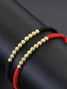 18K镀金可调节红色绳编幸运手链，男女皆宜 - 紅色 - 查看 6