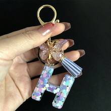 1 móc khóa chữ cái đầu tên dành cho nữ, mặt dây chuyền hình trái tim đính kim sa và hình bướm kèm tua rua, quà tặng trang trí balo độc đáo cho mẹ, bố, nhân dịp tốt nghiệp và giáo viên. - Màu tím hoa cà - Xem 8