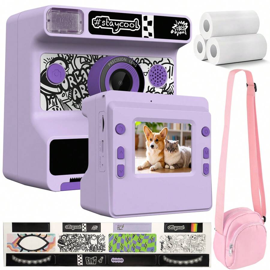 Instant Print Camera,48MP 1080P HD Point And Shoot Cameras With Flash,8X Zoom Digital Camera Instant Print Support Dual HD Video,Selfie Mode,Portable Printing Camera For Travel, Valentine's Day, Christmas, Birthdays, Parties