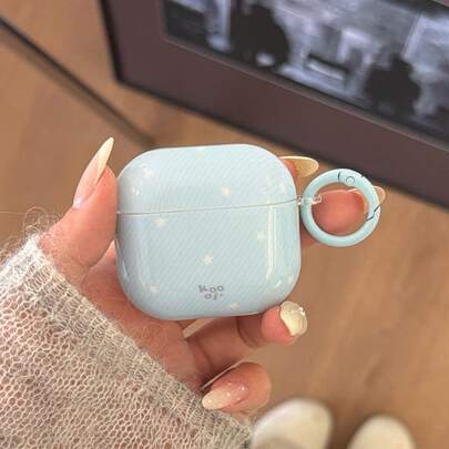 Fashionable Creative Blue Striped Star + Circle Earphone Case Suitable For AirPods Pro 3, New Pro 2, Cute Apple 4 Minimalist 3, Personalized 1/2 Earphone Case For Women