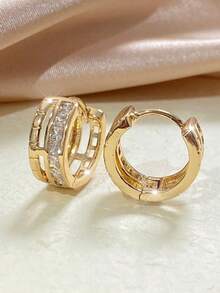 1pc Elegant Double-Layer Rhinestone Embellished Hoop Earrings, Suitable For Daily Wear And Outfits - Earrings - View 5