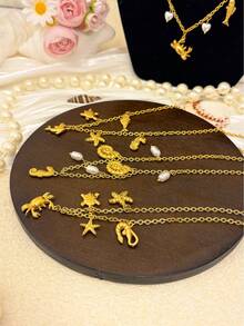 Dây chuyền mặt hình vỏ sò, sao biển, chữ cái, mặt dây chuyền cá nhân hóa, trang sức chủ đề lướt sóng mùa hè, quà tặng trang sức phong cách Bohemian. - Nhiều màu - Xem 3