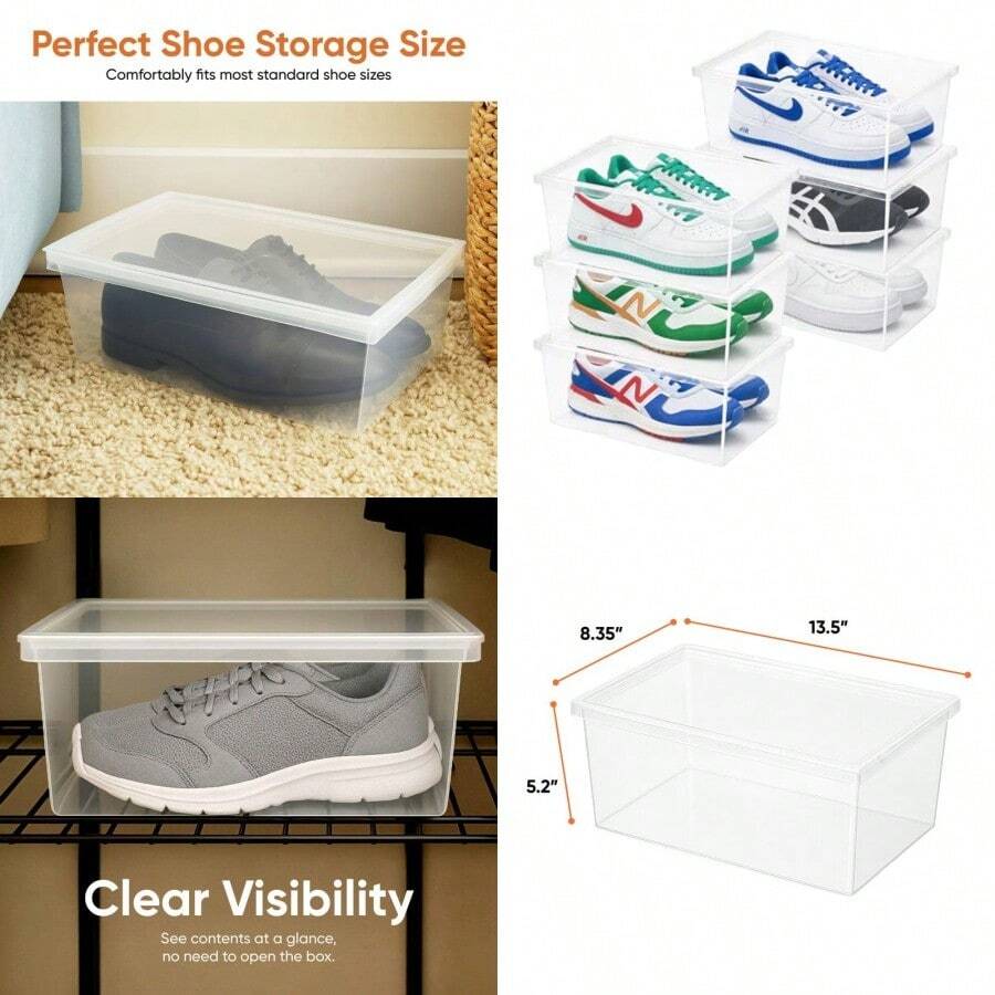 Superio - Caja de zapatos moderna para almacenamiento paquete de unidades .5 cuartos de galón/ litros organizador de caja de zapatos de plástico apilable .5 pulgadas de largo x. pulgadas - Transparente - Ver 1
